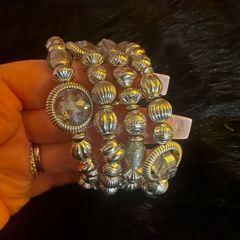 Vintage Silver Toned Wrap Beaded crystal Bracelet - Picture 3 of 6